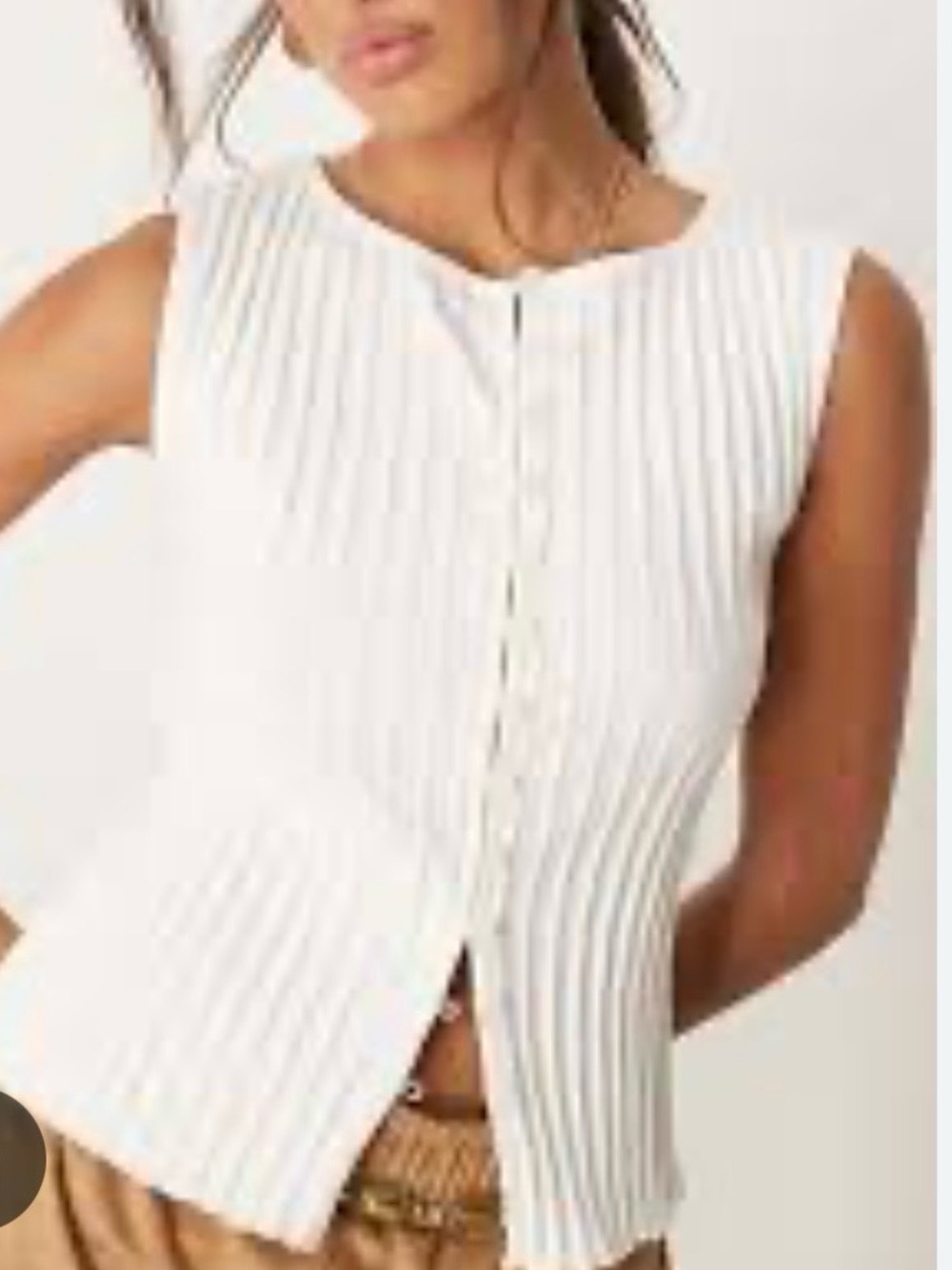 Free people Sleeveless White Ribbed Button-Front Top s